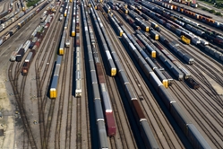 Trains sit in rail yard - supply chain disruptions